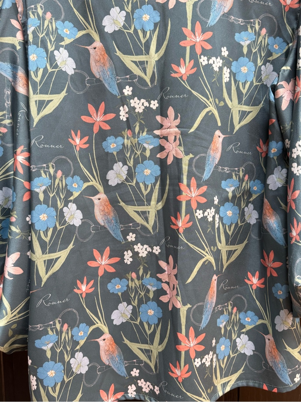 Women’s Floral Bird Print Blouse in Slate Blue by Ronner